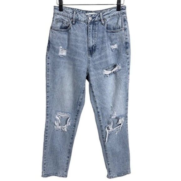 Pacsun Mom Jeans Pants Straight High Rise Light Wash Denim Distressed Size 27 - Picture 1 of 6